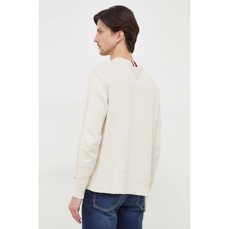 Bavlnený sveter Tommy Hilfiger béžová farba,tenký,MW0MW33505