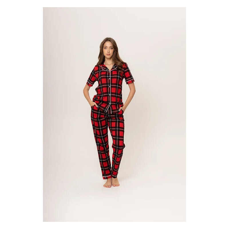 Dámske pyžamo 180/153 červeno čierne káro - Karol 49777433