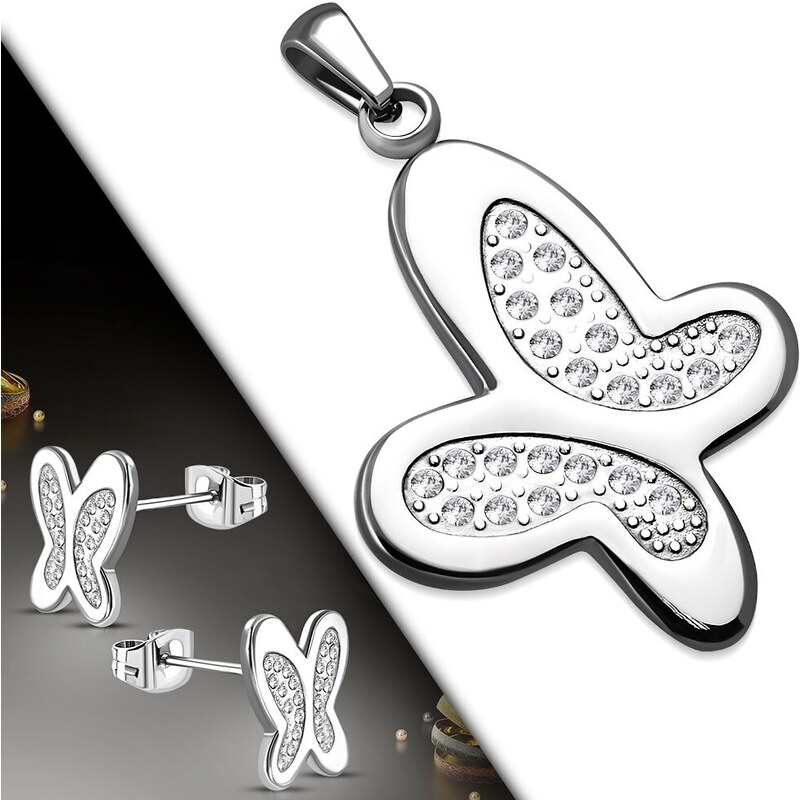 Ligot Set náušníc a príveska z chirurgikej ocele - MOTÝĽ MSSW076 46719933