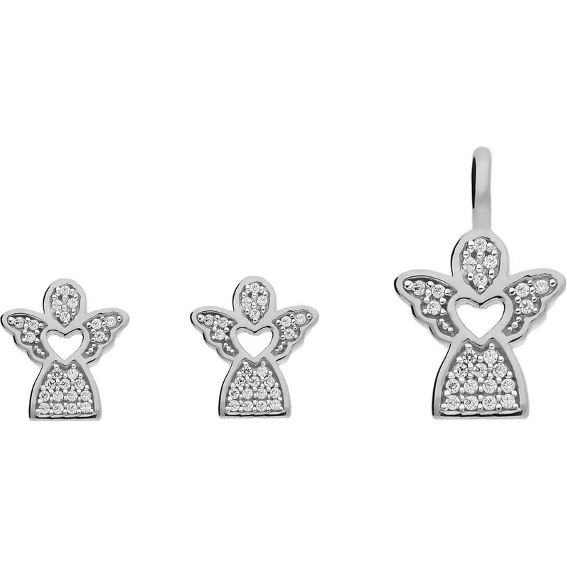 Ligot Strieborný set náušnice a prívesok anjel 46720417
