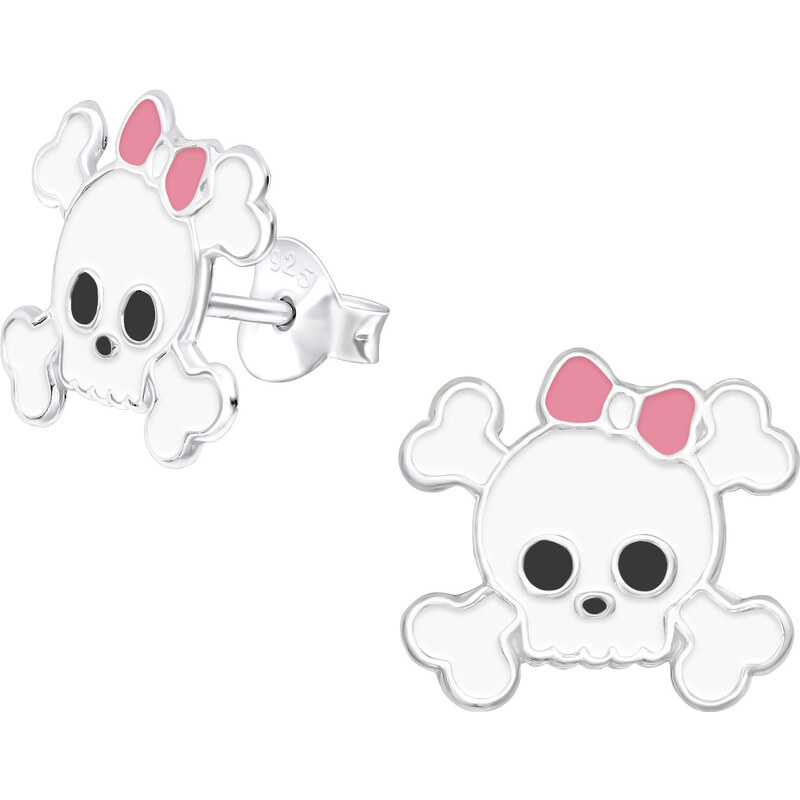 MAJYA Strieborné náušnice LEBKA s mašľou 10713 64581335