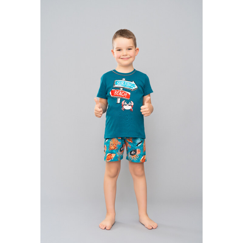 Italian Fashion Boys pyjamas Crab, short sleeves, shorts - teal/print 50688517