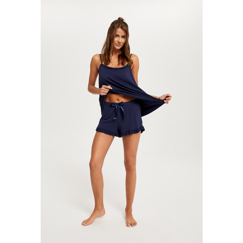 Italian Fashion Women's Skinny Straps Pyjama Style, Shorts - Navy Blue