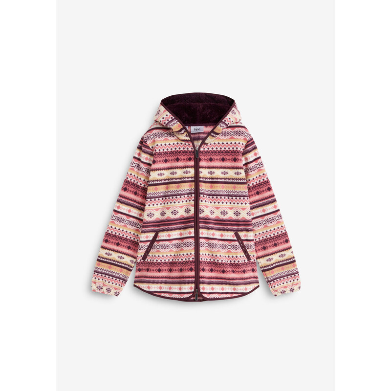 bonprix Flísová bunda s kapucňou a nórskym vzorom, farba biela 46773161