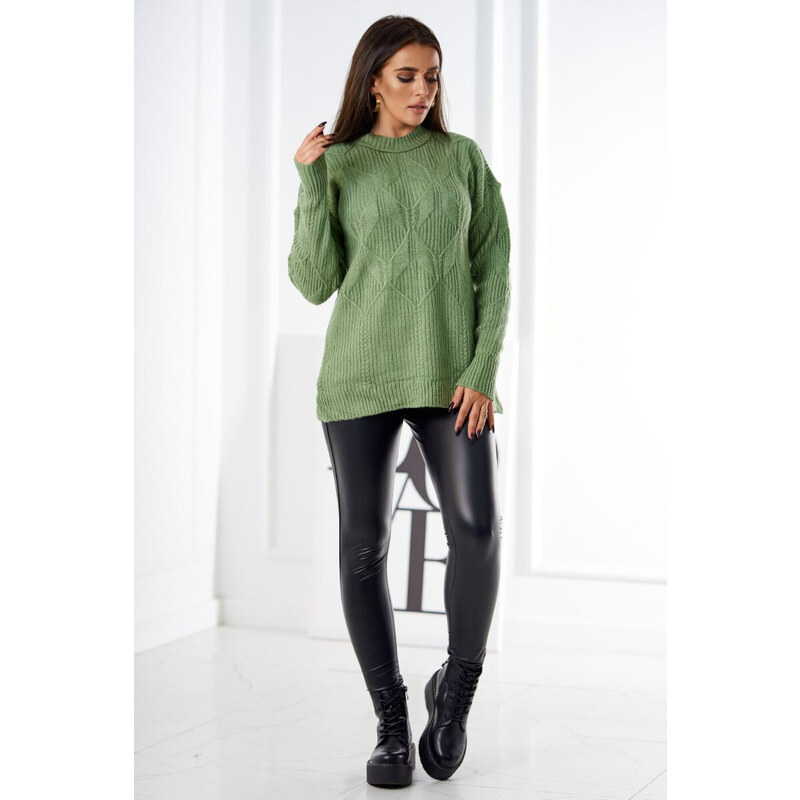 K-Fashion Sveter nasadený cez hlavu s módnou väzbou tmavá mäta 49775073