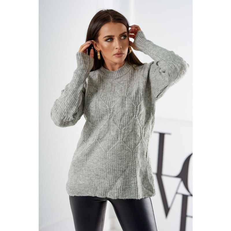 K-Fashion Sveter nasadený cez hlavu s módnou väzbou šedý 49775076