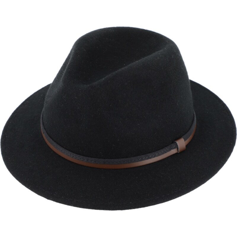 Fiebig - Headwear since 1903 Cestovný vlnený klobúk Fiebig - čierny s dvojfarebnou koženou stuhou - široký okraj