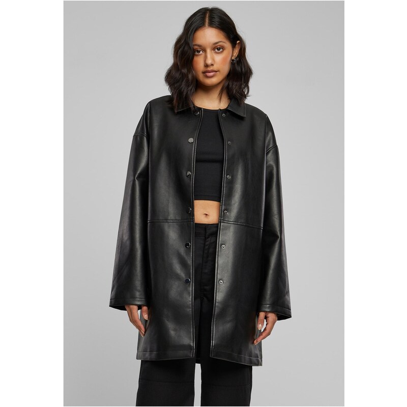 Urban Classics Womens faux leather coat in black 50653229