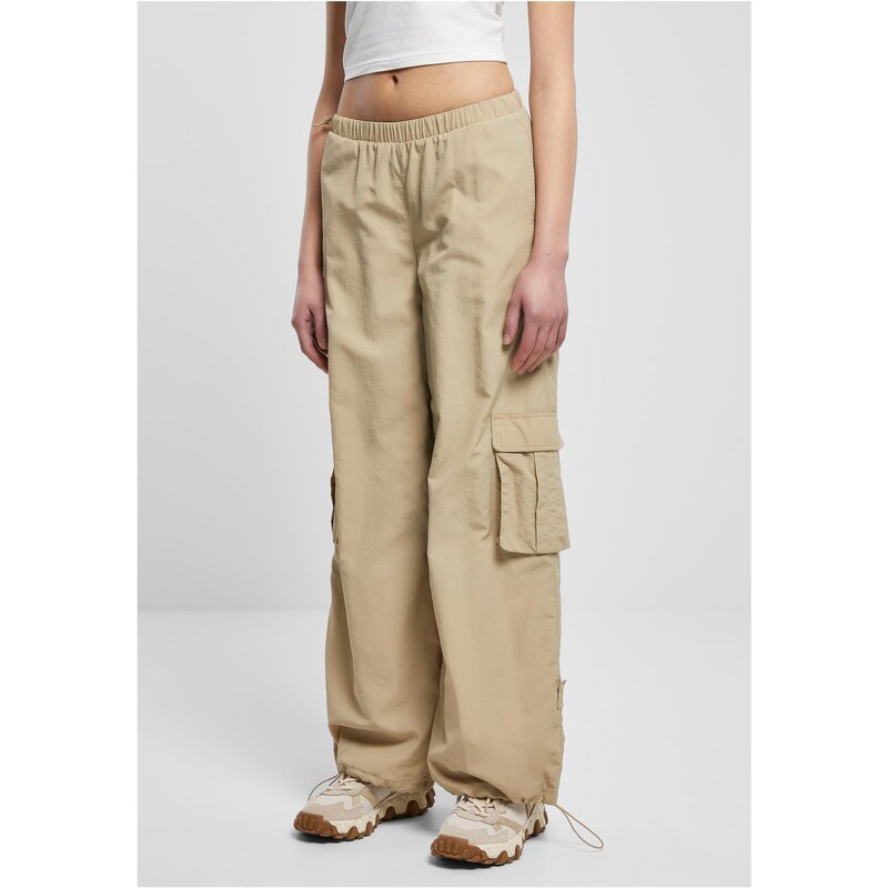 Urban Classics Ladies Wide Crinkle Nylon Cargo Pants Concrete 50683472