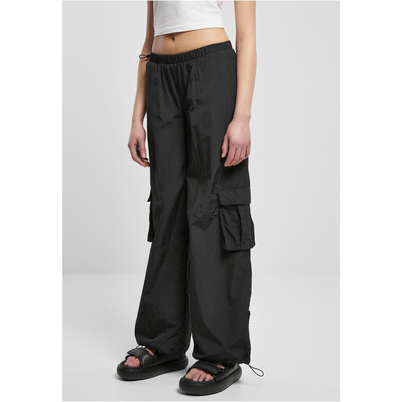 Urban Classics Womens Wide Crinkle Nylon Cargo Pants Black 50564575