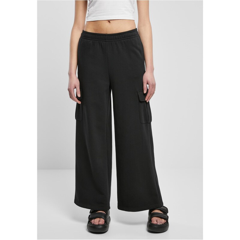 Urban Classics Womens Terry Trousers Highwaist Wide Leg Cargo Black 50664215