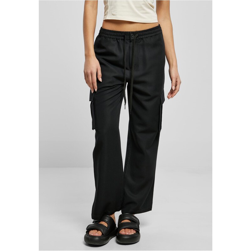 Urban Classics Womens Trousers Vicose Straight Leg Cargo - Black 50686107
