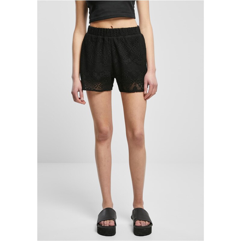 Urban Classics Womens Crochet Lace Resort Shorts in Black 50670294