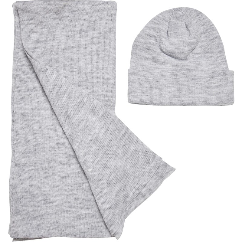 E-shop Urban Classics Recycled base set of hat and scarf in heather
