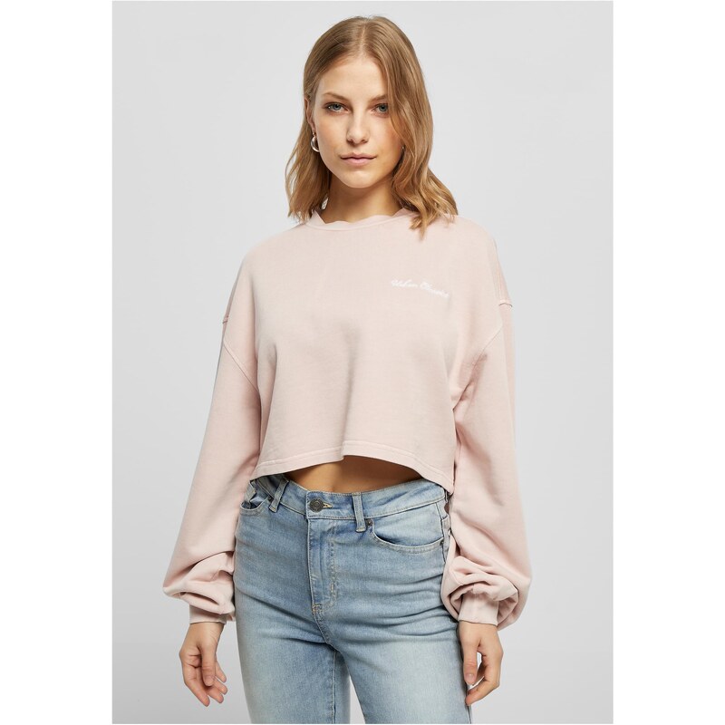 Urban Classics Ladies Cropped Small Embroidery Terry Crewneck pink 50663753