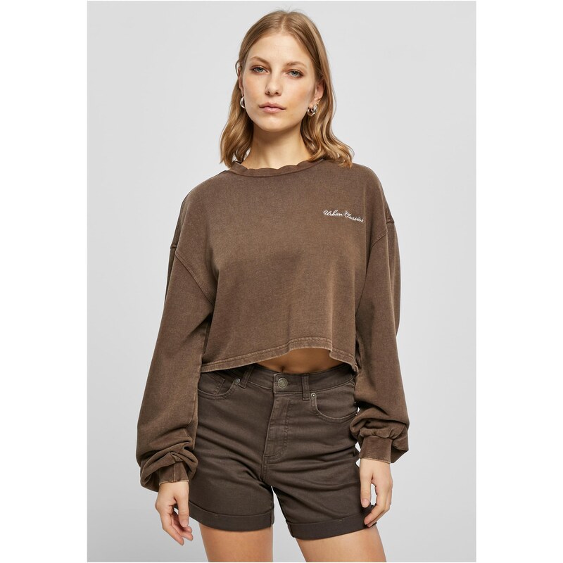 Urban Classics Womens Cropped Small Embroidery Terry Crewneck brown 50669831