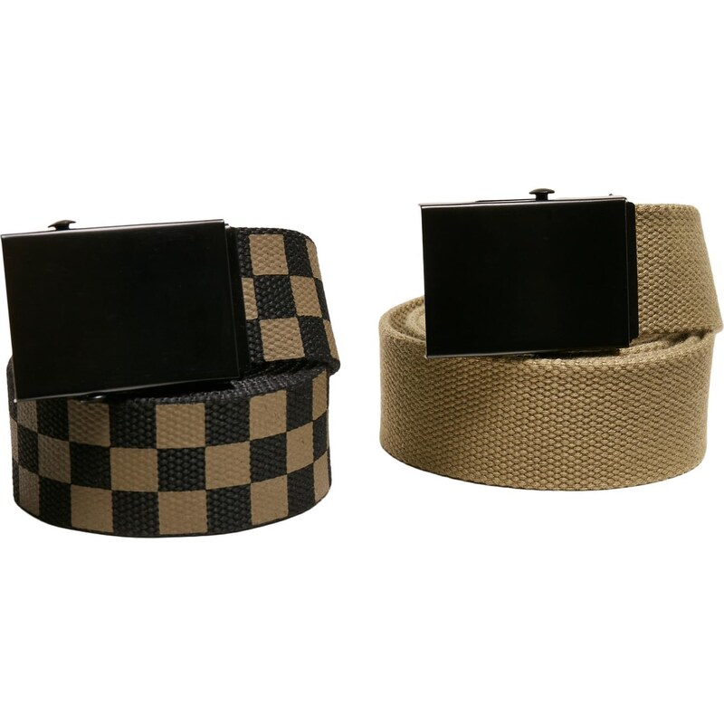 Urban Classics Check And Solid Canvas Belt 2-Pack olive/black 50680327