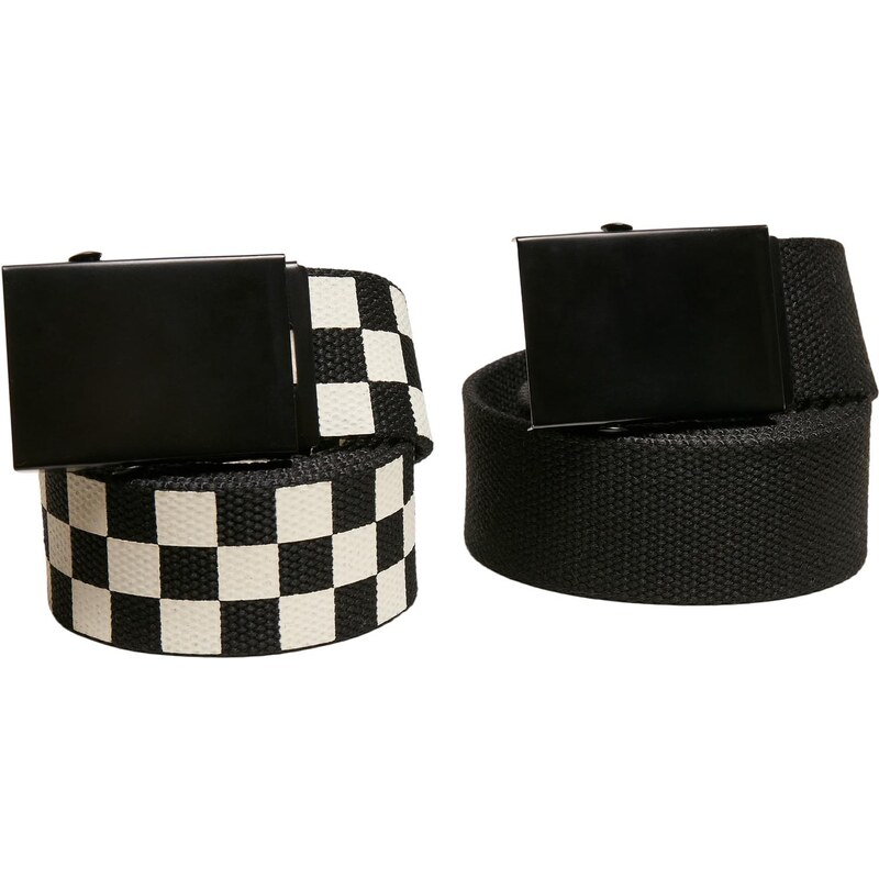 Urban Classics Check And Solid Canvas Belt 2-Pack black/offwhite 50678293