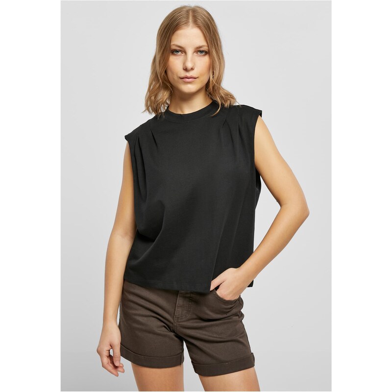 Urban Classics Womens Organic Top with Heavy Pleated Shoulder in Black 50649370