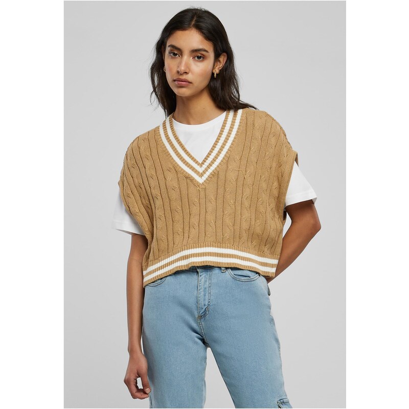 Urban Classics Womens Cropped Knit College Slipover Unionbeige 50688234