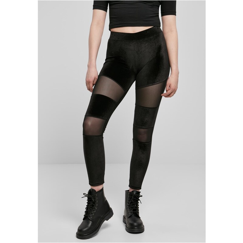 Urban Classics Womens Velvet Tech Mesh Leggings - Black 50607231