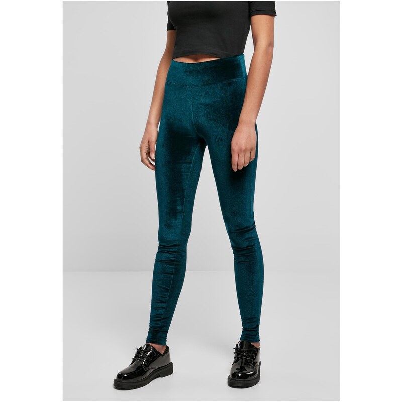 Urban Classics Womens teal velvet leggings with a high waist 50603593