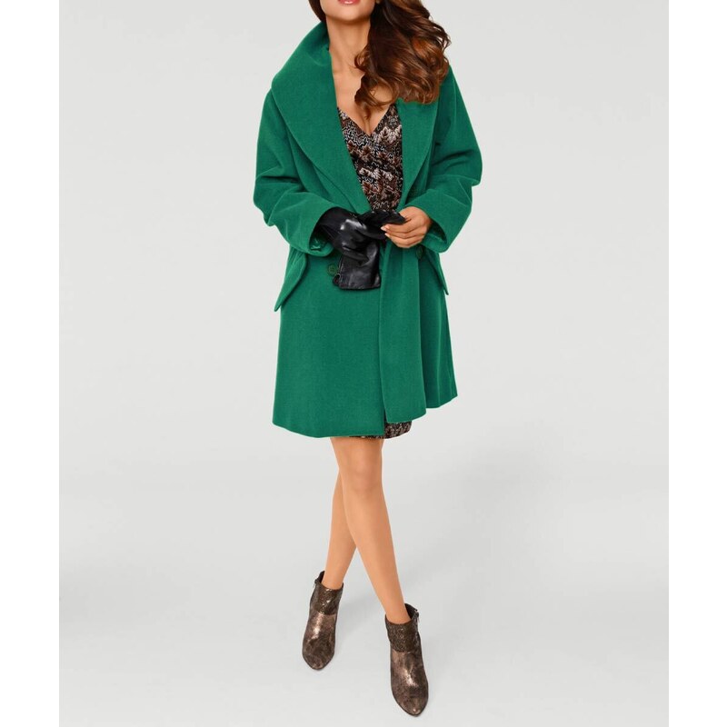Ashley Brooke Vlnený kabát so šálovým golierom, zelený