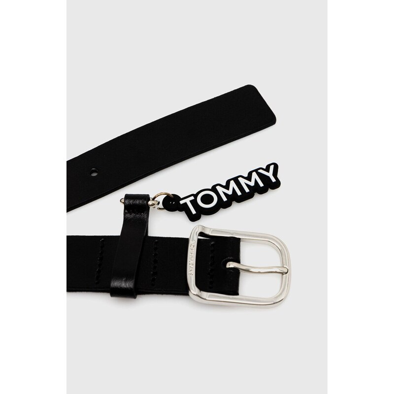 Kožený opasok Tommy Jeans dámsky,čierna farba,AW0AW16103