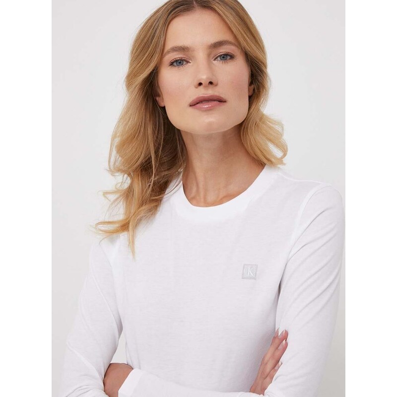 Bavlnené tričko s dlhým rukávom Calvin Klein Jeans biela farba,J20J222884