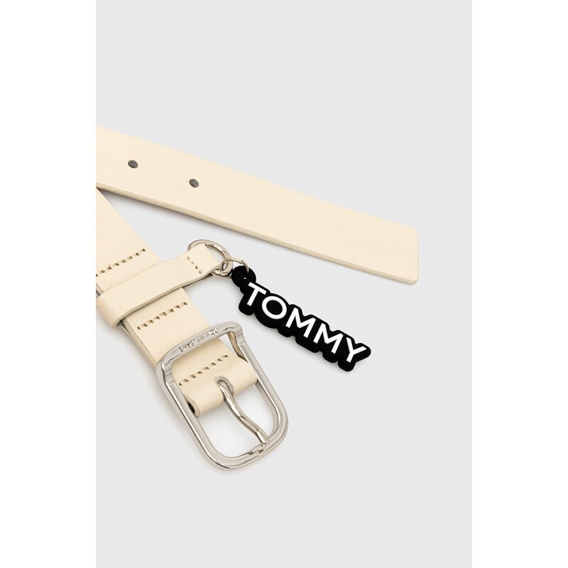 Kožený opasok Tommy Jeans dámsky,béžová farba,AW0AW16103