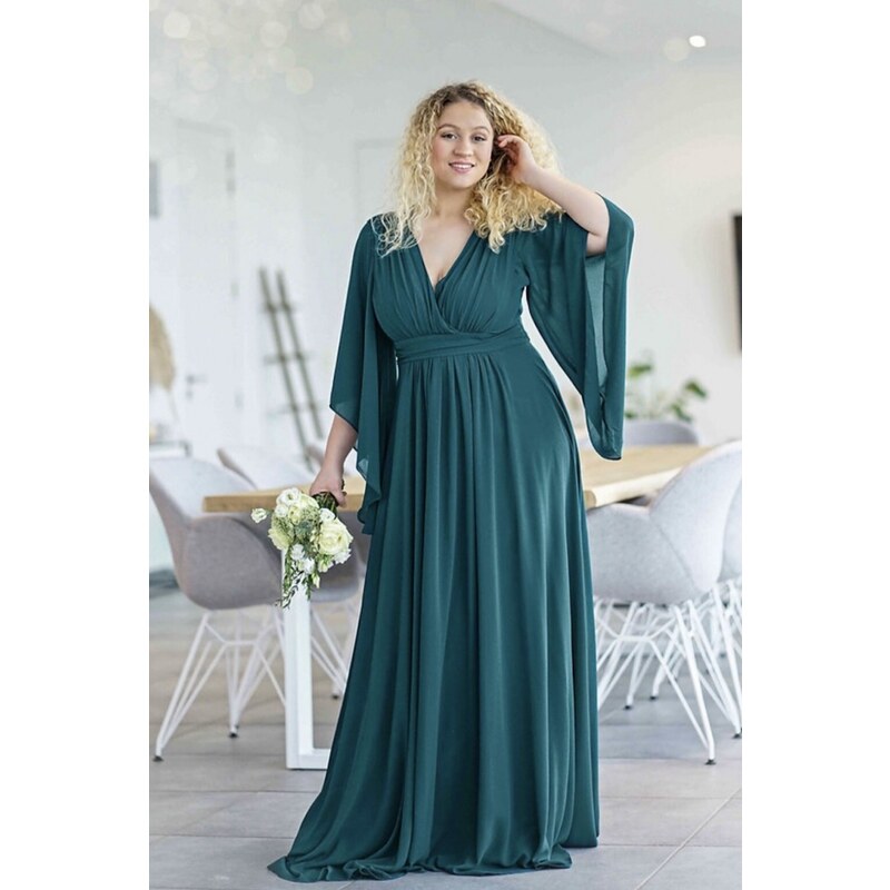 miadresses.sk Zelené šifónové šaty s voľnými rukávmi 46841967