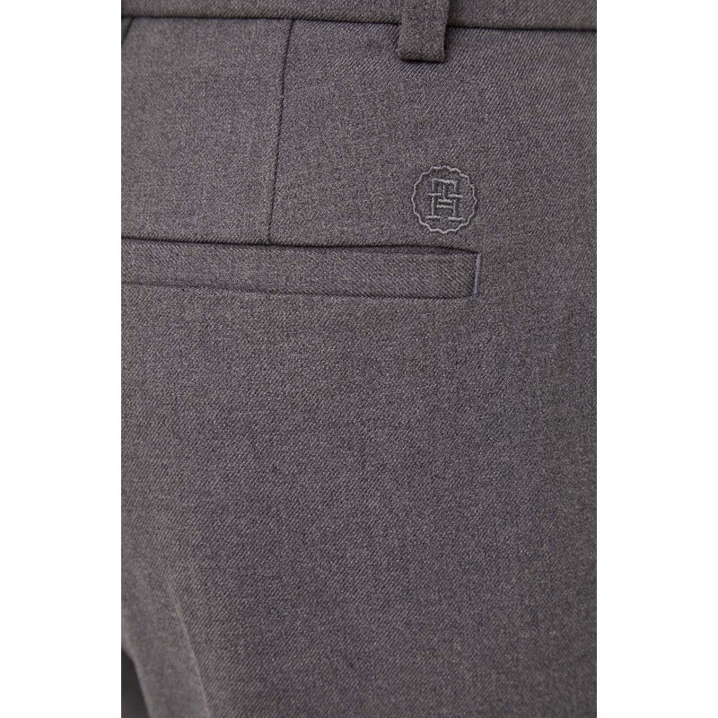 Nohavice Tommy Hilfiger dámske,šedá farba,rovné,vysoký pás,WW0WW39723
