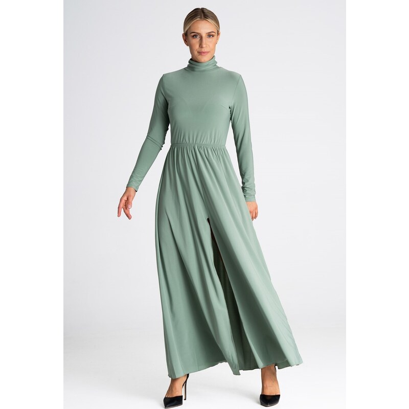 FIGL Svetlozelené maxi šaty s rolákom M936 Olive 46843338