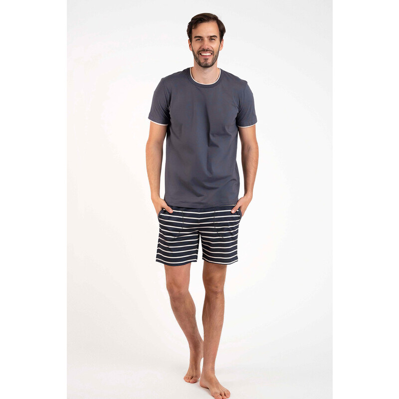 Italian Fashion Pánske bavlnené pyžamo krátke Lars grafitové, Farba 46850910