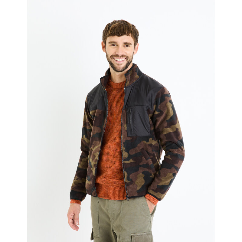 Hnedá pánska army mikina na zips Celio Fecamo 50551151