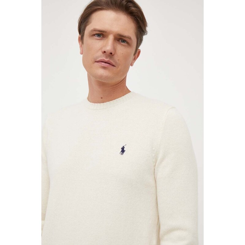 Vlnený sveter Polo Ralph Lauren pánsky,béžová farba,710878292