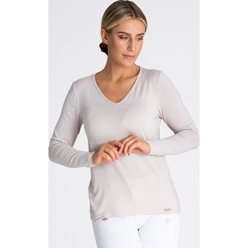 FIGL Svetlobéžové tričko s dlhým rukávom M980 beige 46930183