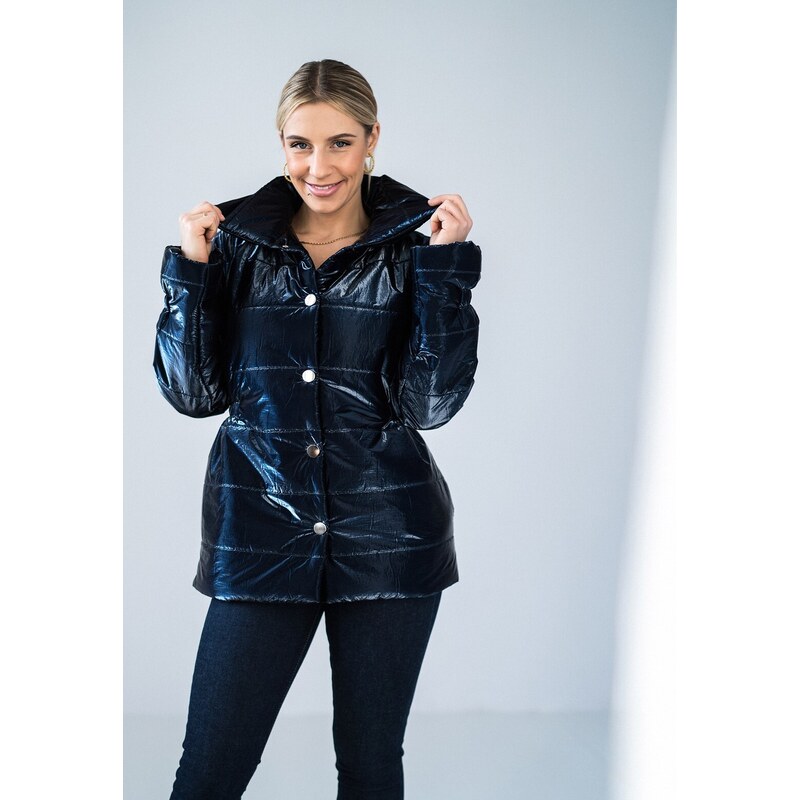 FIGL Tmavomodrá lesklá prešívaná bunda M933 granat 47338482