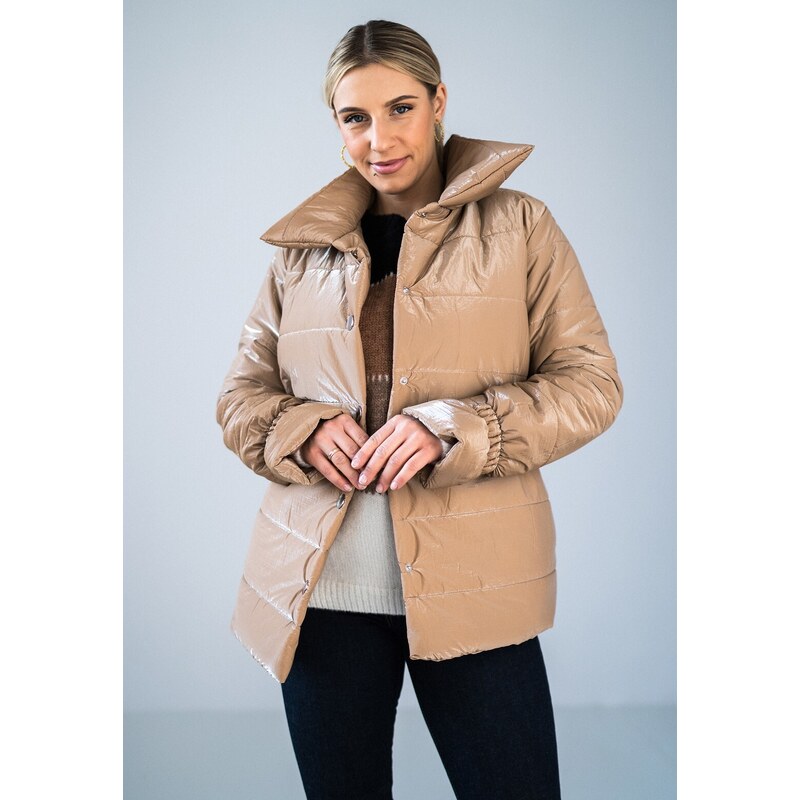 FIGL Béžová lesklá prešívaná bunda M933 Beige 47338483