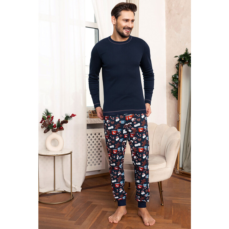 Italian Fashion Vianočné pánske pyžamo Rojas mega soft tmavomodré, 46952159