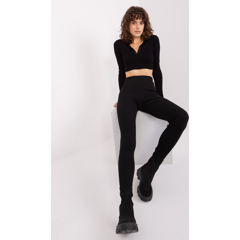 RUE PARIS Čierne bavlnené legíny -LO-LG-LK-534.58-black 57953795