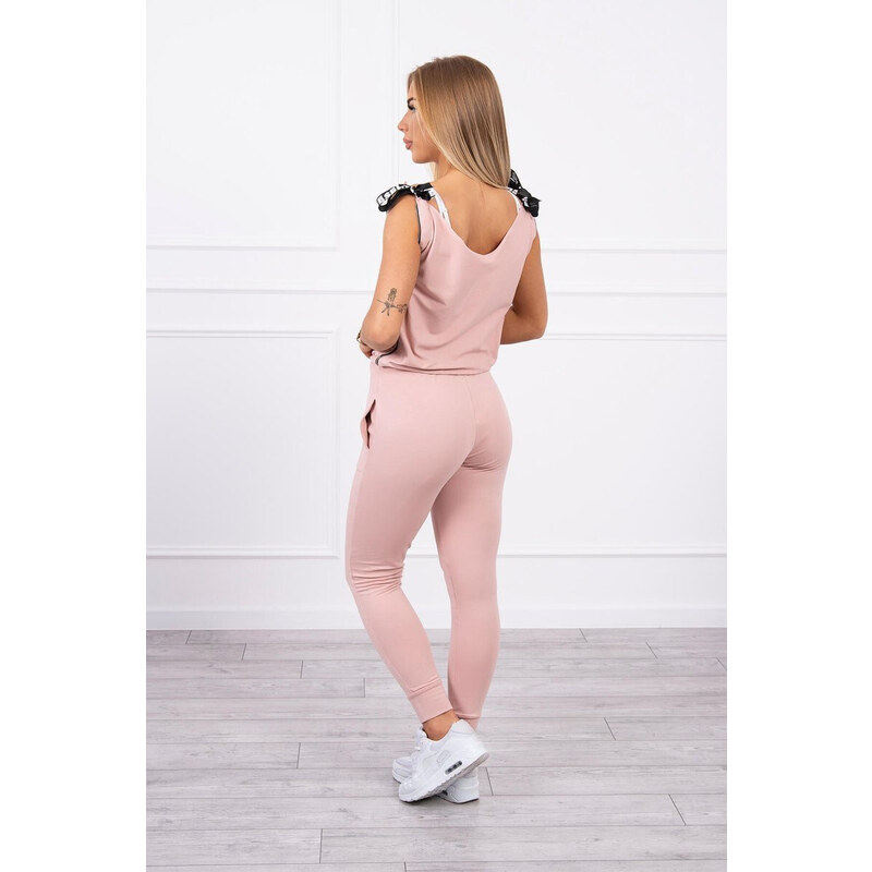 K-Fashion Nohavice/oblek s nápisom selfie tmavo púdrovo ružové 44559063