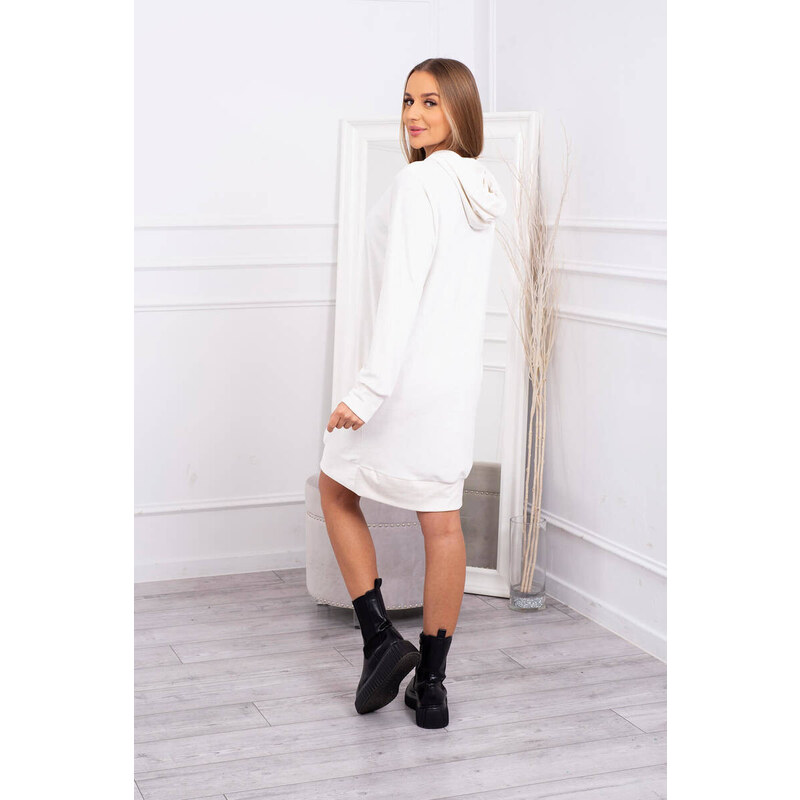 K-Fashion Velúrové šaty s kapucňou ecru 49759717