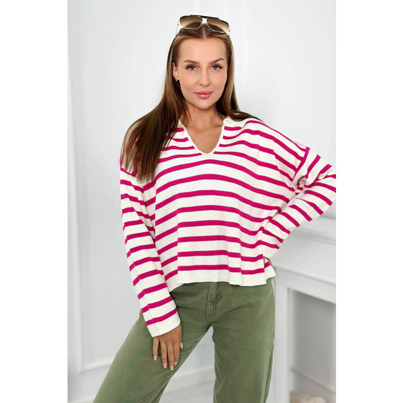 K-Fashion Pruhovaný sveter fuchsie 49773829