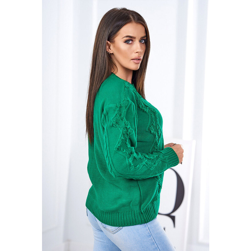 K-Fashion Sveter s pleteninou zelený 49775063