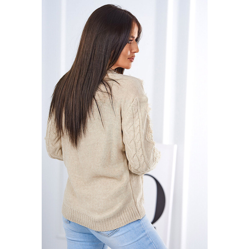 K-Fashion Sveter s pleteninou béžový 49775067