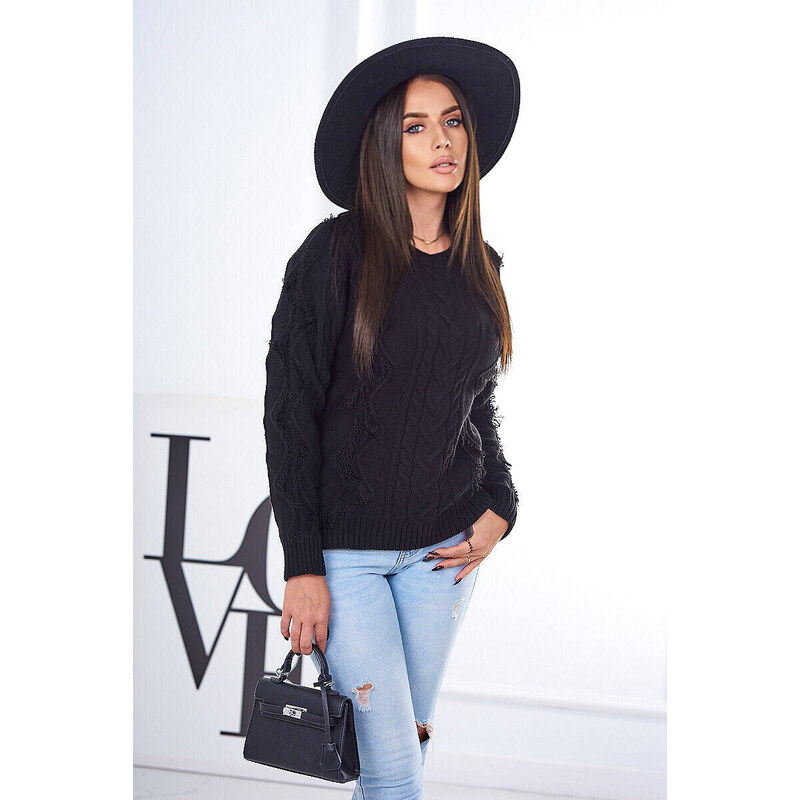 K-Fashion Sveter s pleteninou čierny 49775068