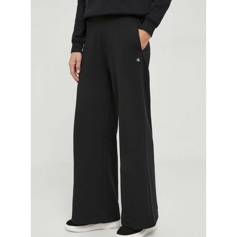 Tepláky Calvin Klein Jeans čierna farba,rovné,vysoký pás,J20J222597