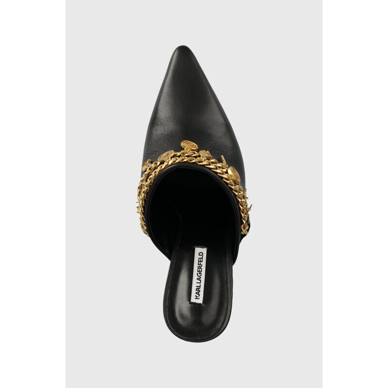 Kožené šľapky Karl Lagerfeld Debut dámske, čierna farba, na vysokom podpätku, KL32015F