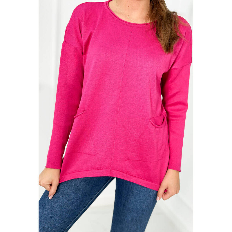 K-Fashion Sveter s prednými vreckami fuchsie 49780808